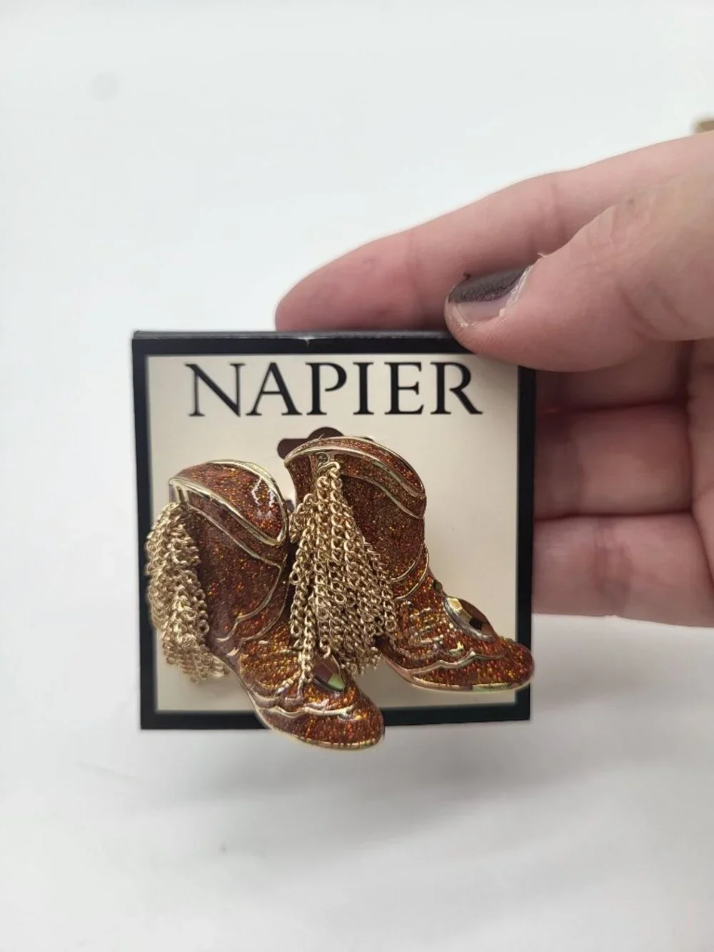 Napier Cowboy Western Boots Enamel Gold Tone Brooch Pin Tassel Country Rodeo - Picture 2 of 5